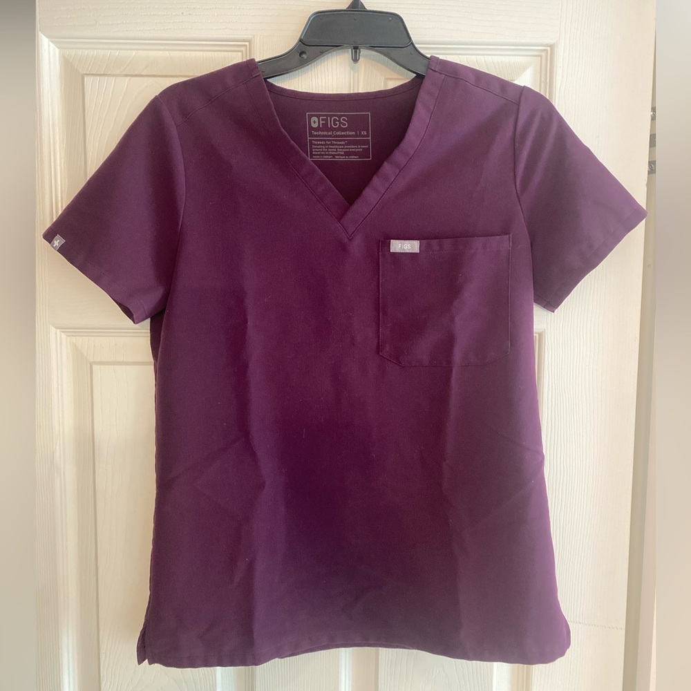 Figs Catarina one pocket scrub top. Deep purple